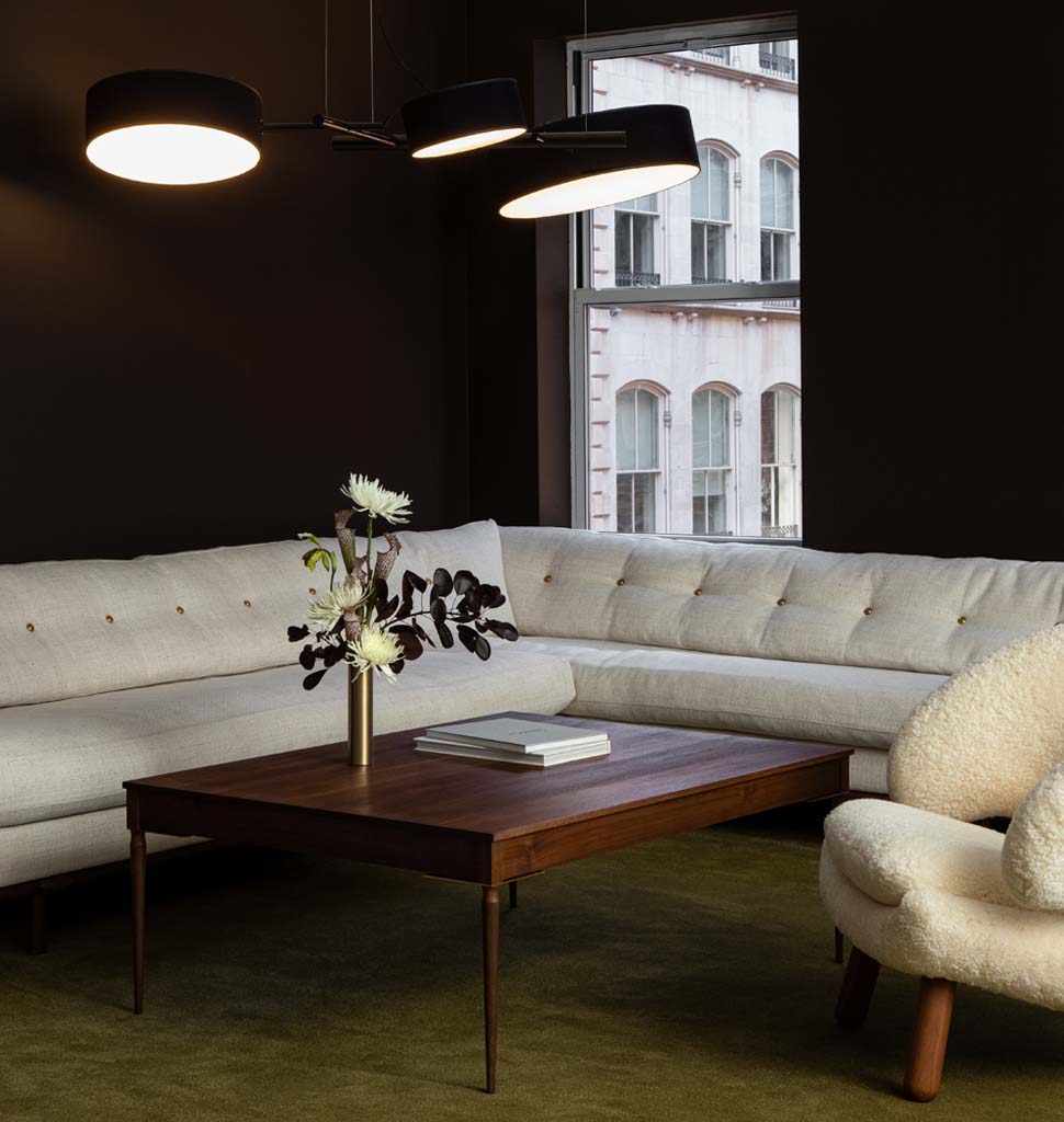 The Cain Coffee Table (Black Walnut) — Roll & Hill Showroom, New York City. Image by Sarah Elliott