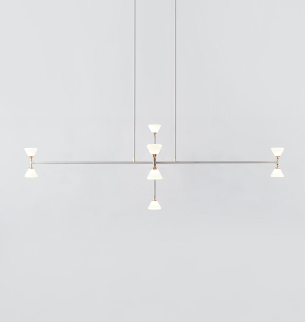 Chandelier - Vertical - 10 Lights (Matte ivory/Brushed brass)