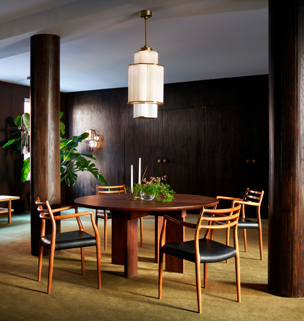 Chandelier - 01 (Brushed Brass/White) — Roll & Hill Showroom, New York City. Image by Louisa Fulkerson + Fyodor Shiryaev