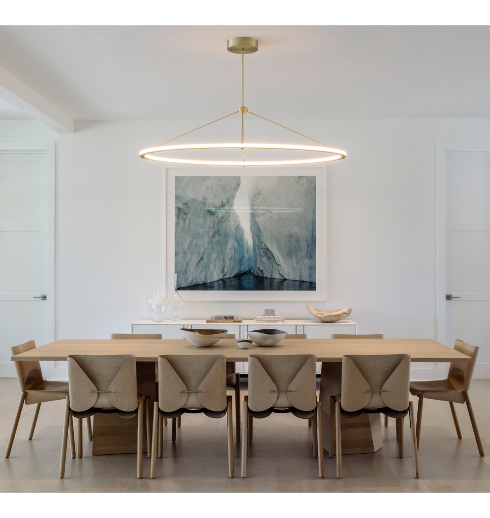 Oval Pendant (Custom size/ Brushed brass) — Watermill, New York. Interior by David Howell Design. Image by Guillaume Gaudet