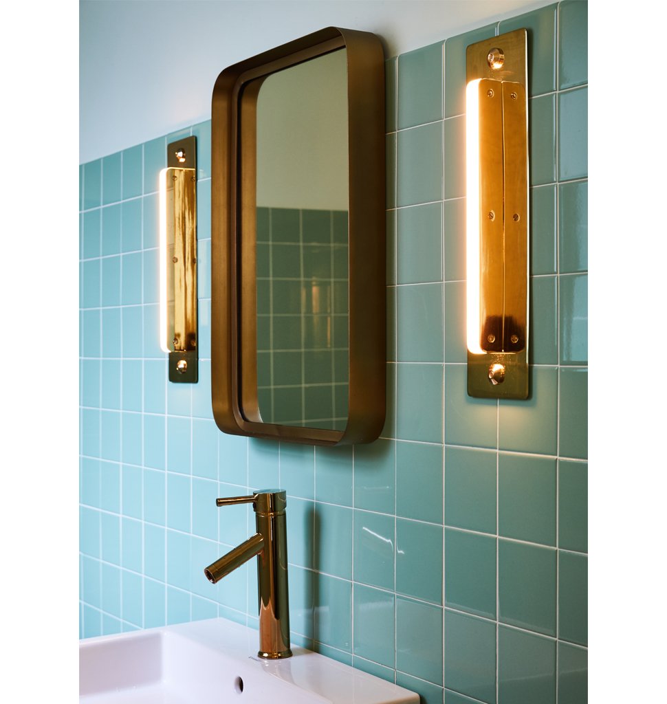 Sconce - Custom backplate (Custom finish) — Roll & Hill Showroom, New York City. Image by Nicole Franzen