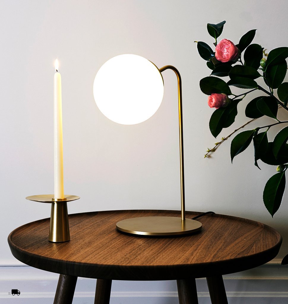 Desk Lamp (Brushed brass/Cream) — Roll & Hill Showroom, New York City. Image by Joseph De Leo