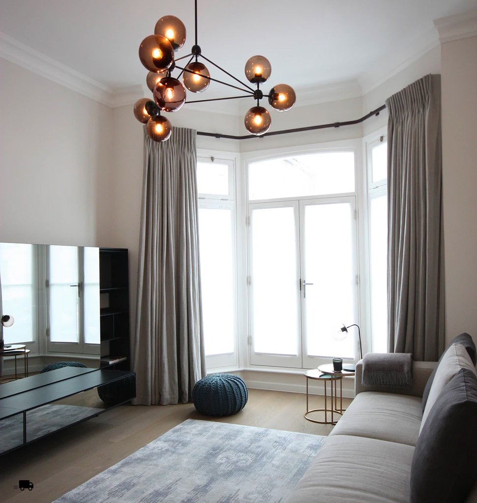 Chandelier - 3 Sided, 10 Globes (Black/Smoke) — Fernshaw Road, London. Interior by Veronique Bellet-Zorzi. Image by LABarchitects