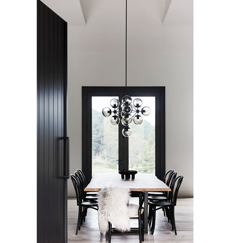 Chandelier - Diamond, 13 Globes (Black/Clear) — Victoria, Australia. Interior by Studio Griffiths. Image by Sharyn Cairns