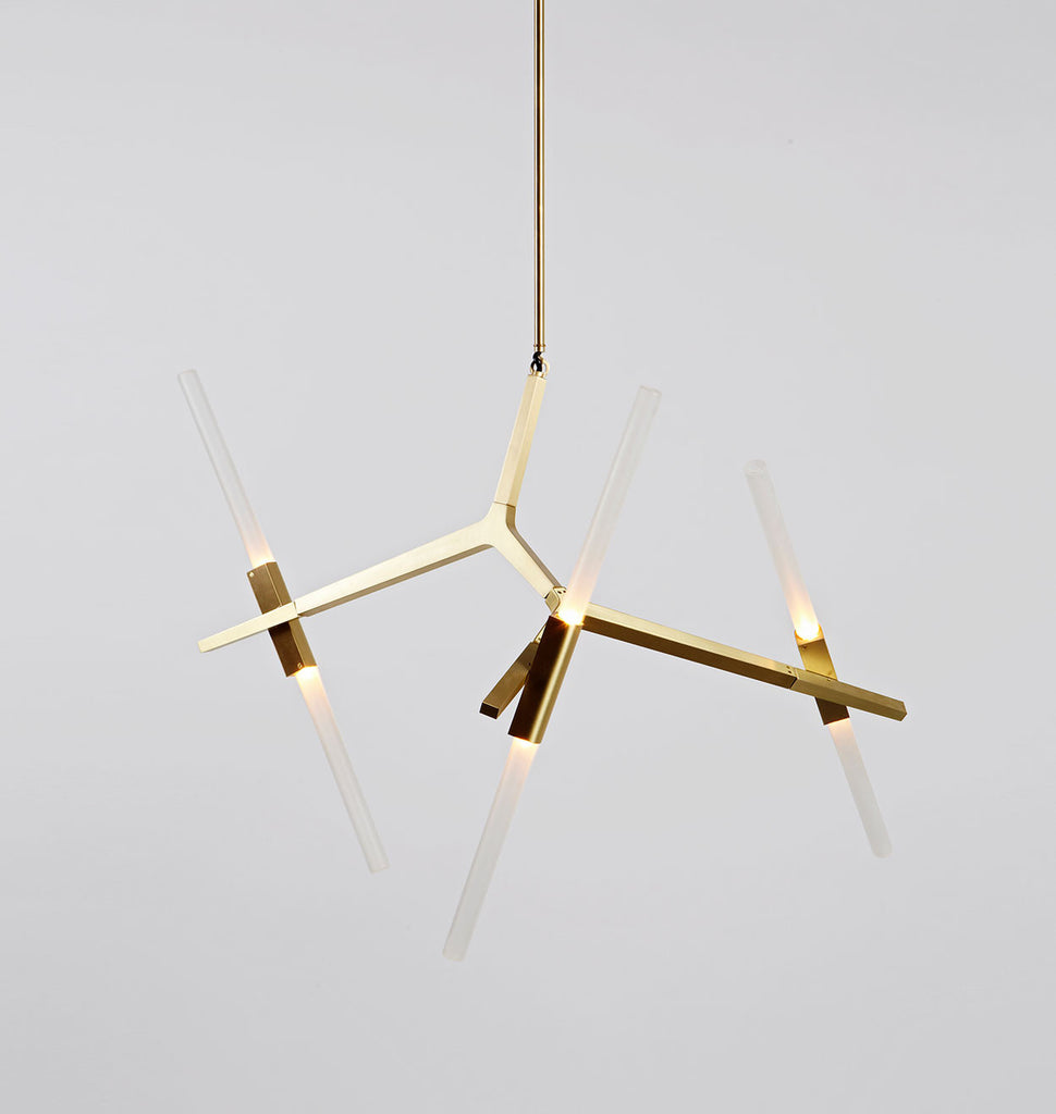 Chandelier - 6 Lights (Brushed brass/Straight-cut glass)