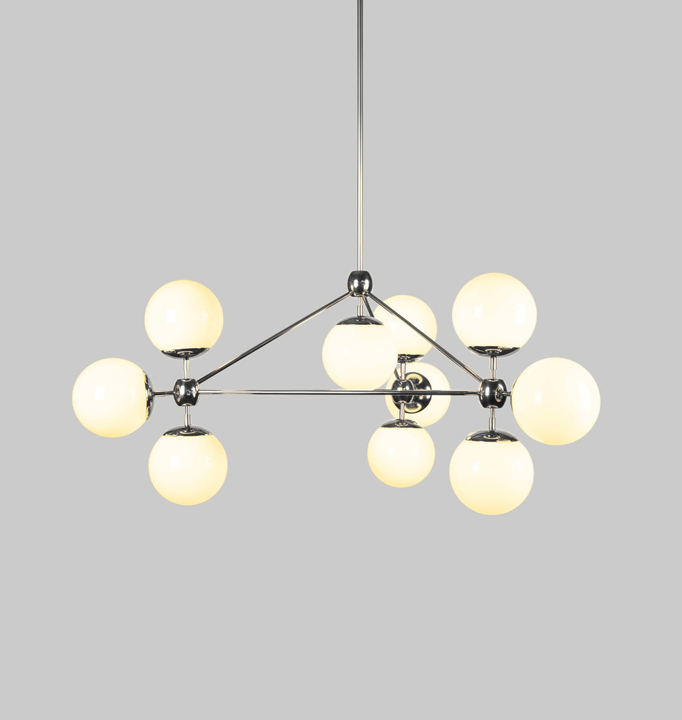 Chandelier - 3 Sided, 10 Globes (Polished nickel/Cream)