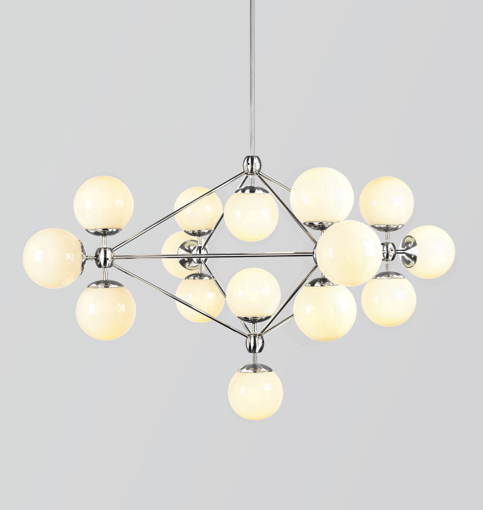 Chandelier - 4 Sided, 15 Globes (Polished nickel/Cream)