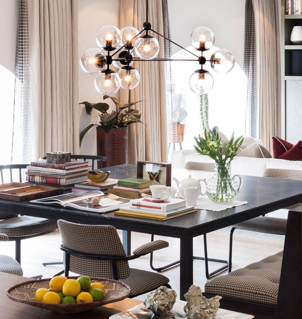 Chandelier - 3 Sided, 10 Globes (Black/Clear) — The Russell, London