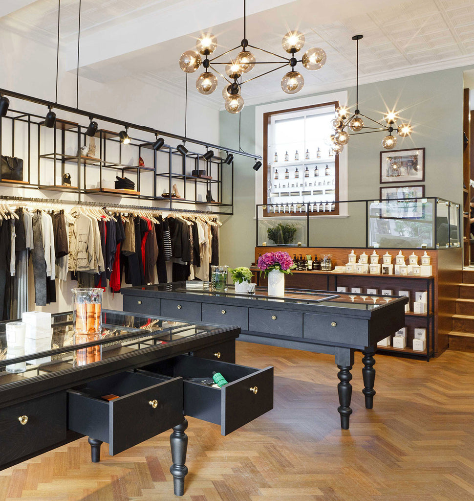 Chandelier - 3 Sided, 10 Globes (Black/Smoke) — Want Apothecary, Montreal