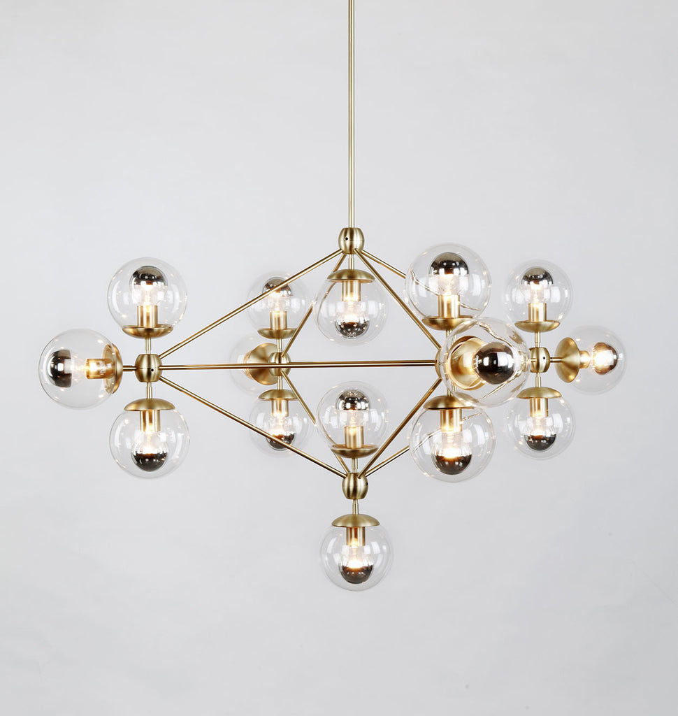 Chandelier - 4 Sided, 15 Globes (Brushed brass/Clear)