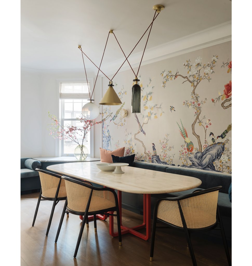 3-Piece Chandelier (Brushed brass cone) — New York City. Interior by Studio DB. Image by Matthew Williams