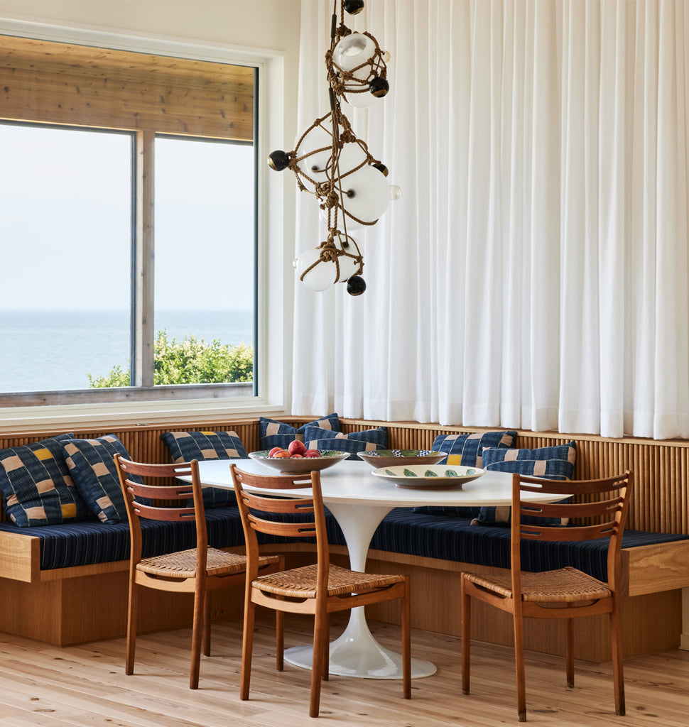 Chandelier - 1 Lg, 2 Sm Bubbles, 5 Barnacles (Khaki/Opal) — Jamesport, New York. Interior by Bunsa Studio. Image by Nicole Franzen