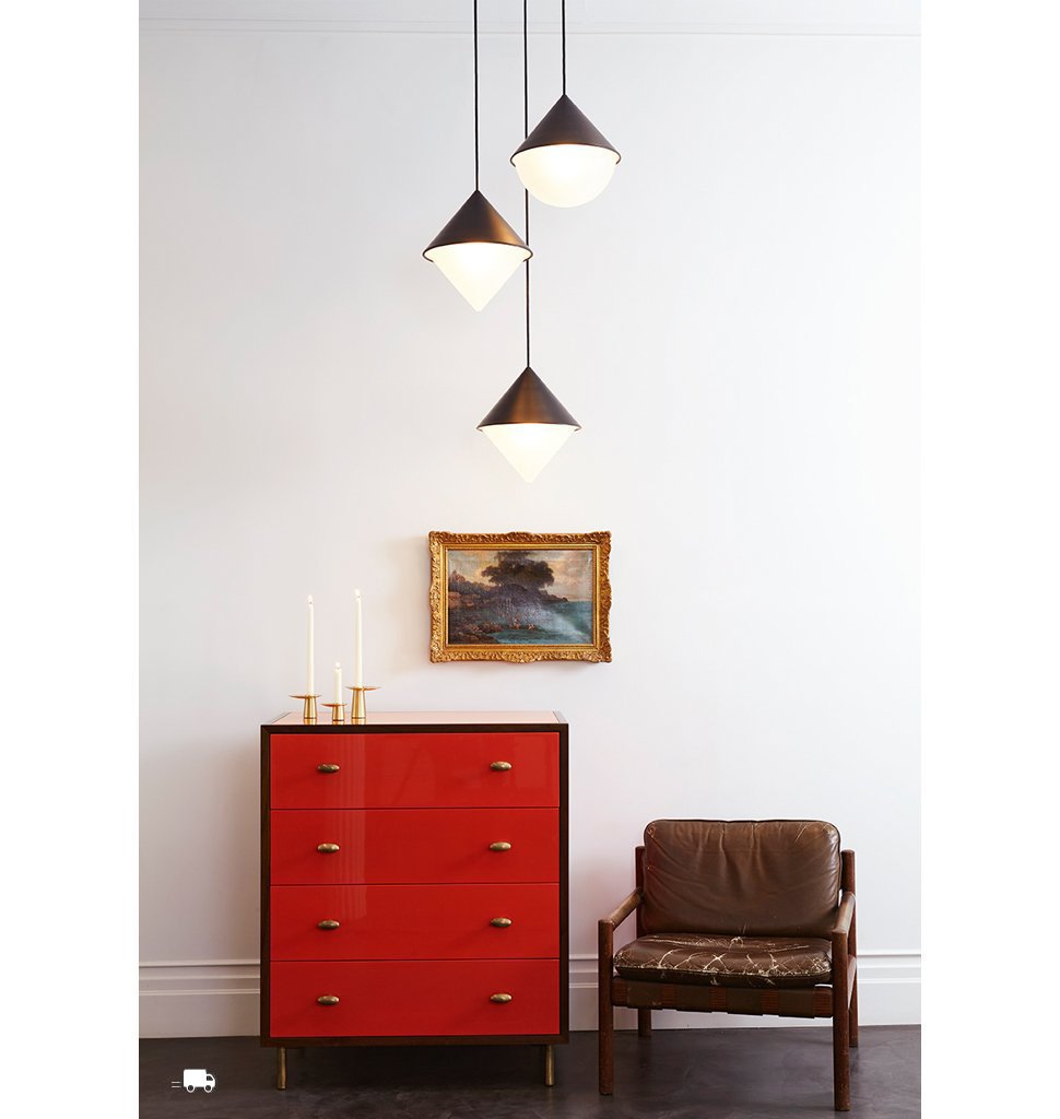 Pendant - Hemisphere + Cone (Black) — Roll & Hill Showroom, New York City. Image by Joseph De Leo