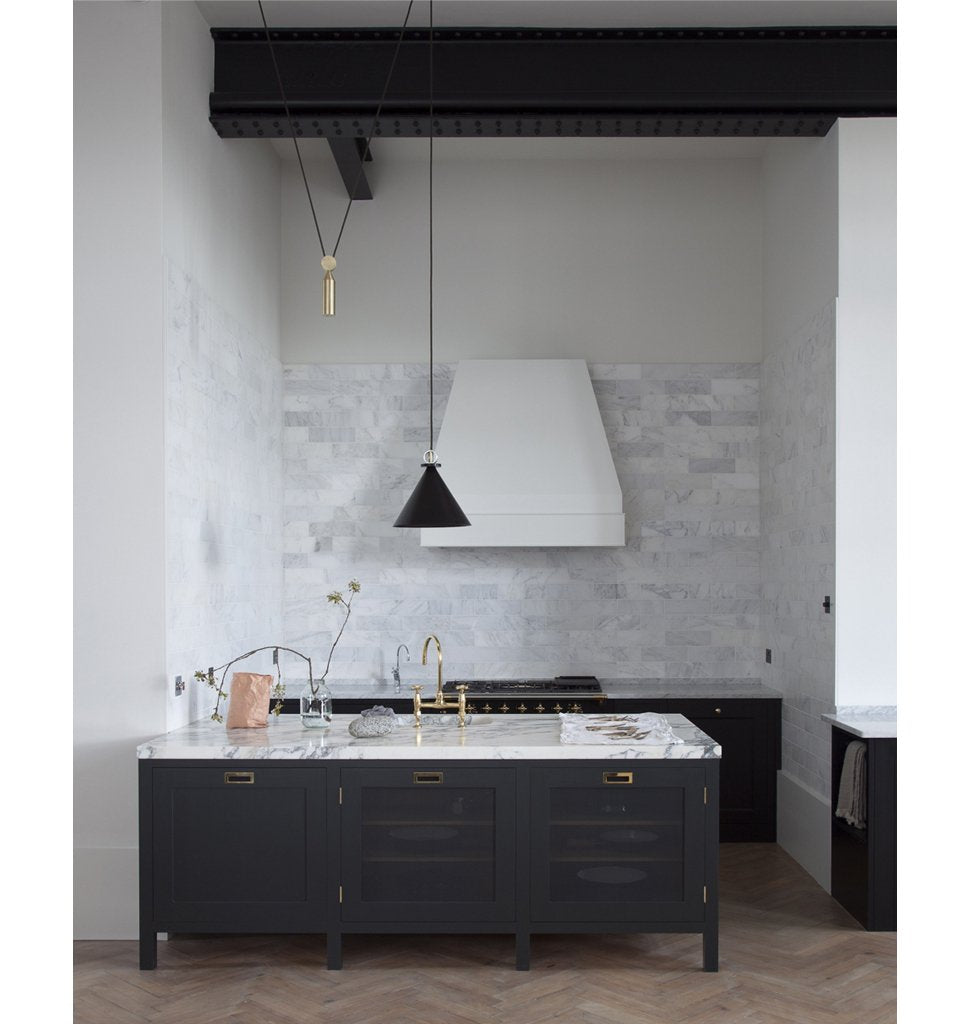 Pendant - Cone (Blackened steel) — London, United Kingdom. Interior by Plain English Design.